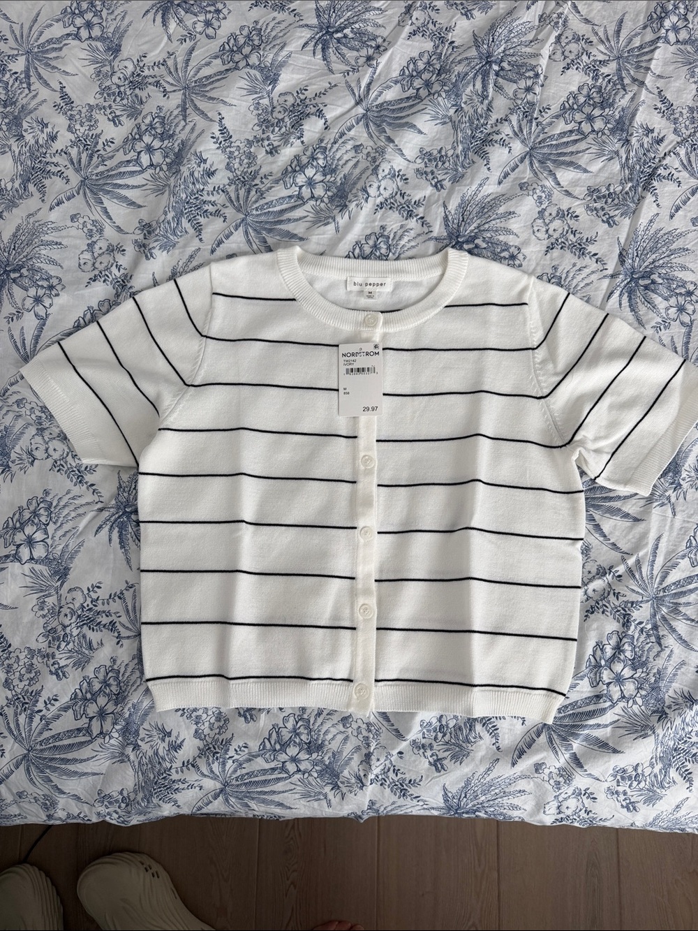 NWT Blu Pepper White Short-Sleeve Striped Cardigan